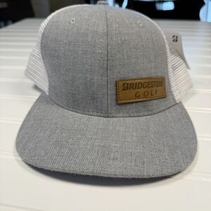 Bridgestone Golf Trucker Hat Cap OSFA NWT Leather‎ Logo Grey White